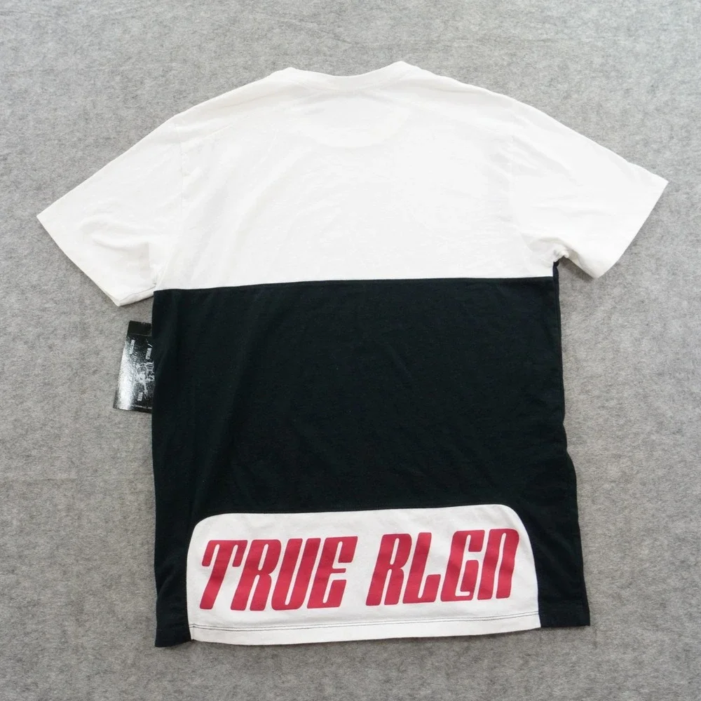 True Religion Shirt Mens Medium White Black Tailored Tee Color Block Crew New